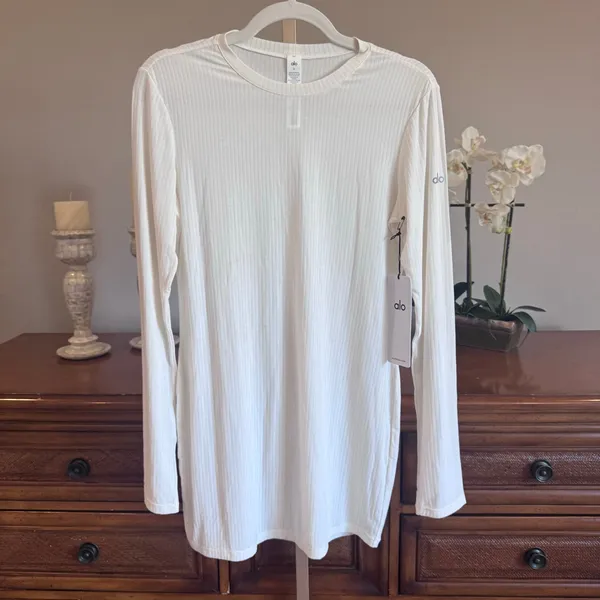 Alo Yoga NWT Ribbed Sea Coast Long Sleeve Dress Ivory Size M - Image 3
