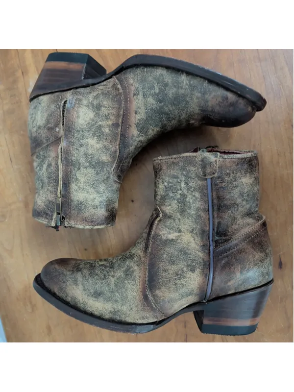 Ladies' Ferrini Mexican Made Zip Up Pre-Distressed Leather Ankle Boots 6 - Image 5