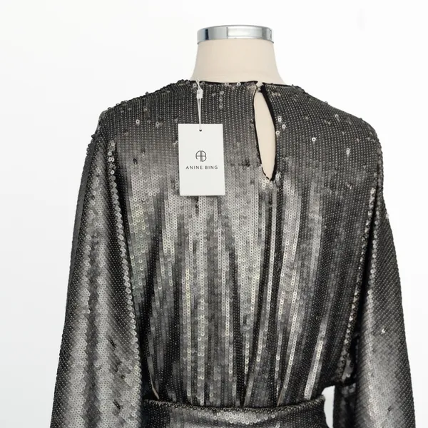 Anine Bing. Angie Sequin‎ Belted Mini Dress In Sequins. - Image 6