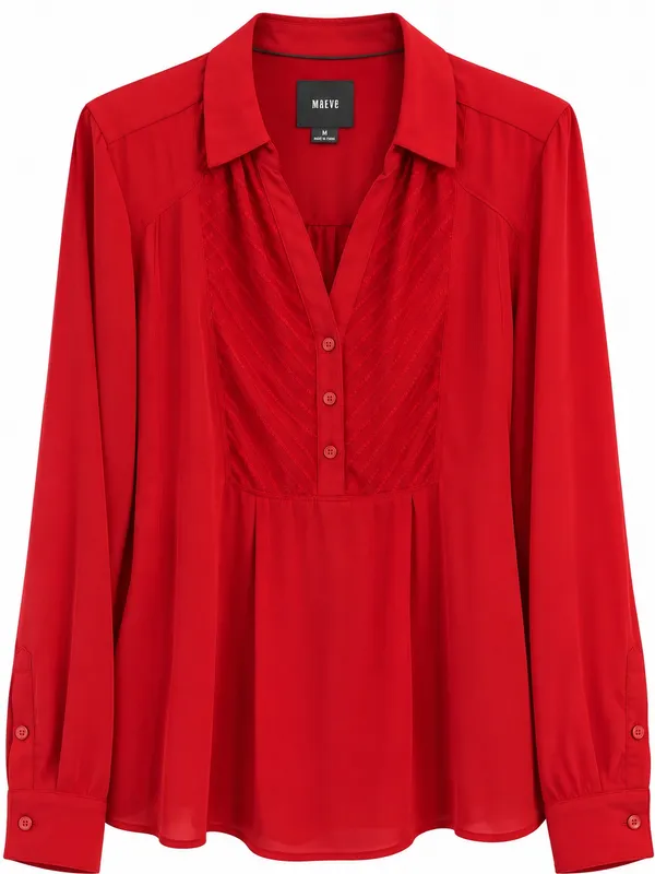 Maeve Anthropologie De Stijl Popover Blouse 10 Red Excellent Chevron V-Neck - Image 4