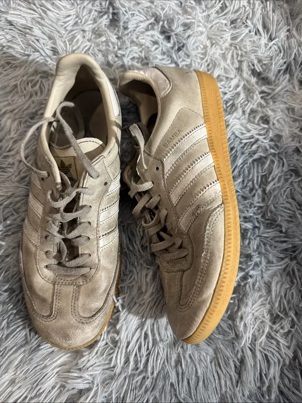 adidas Samba Suede Sneakers in Beige with Gum Sole - Image 3