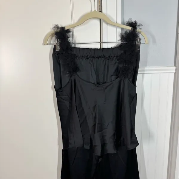 For Love‎ and Lemons small satin and tulle ruffle black pajamas tank long pants - Image 9