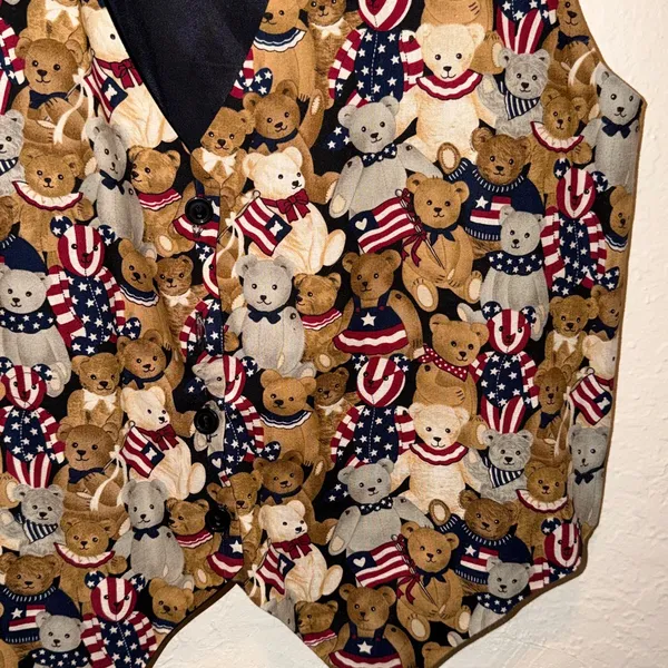 Vintage 80s 90s Patriotic Teddy Bear Vest - Image 4