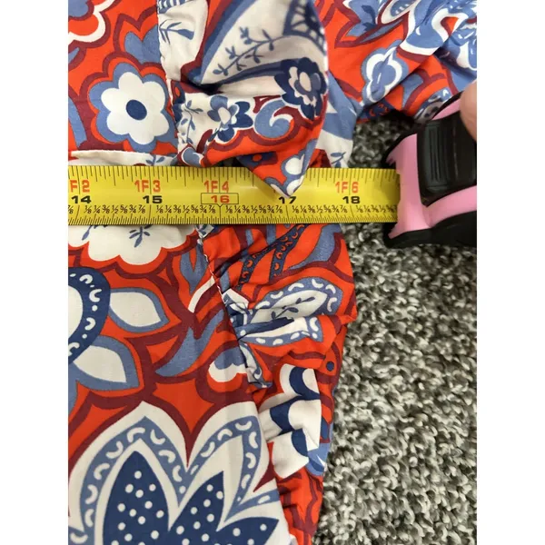 Zara Ruffled red blue white bohemian Paisley Print long sleeve Mini Dress M - Image 8