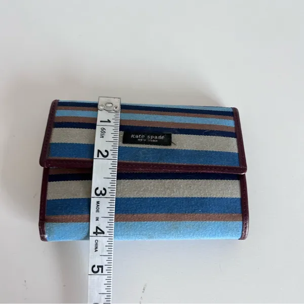 Kate‎ Spade Vintage Tri-fold Blue Brown Striped Wallet - Image 9