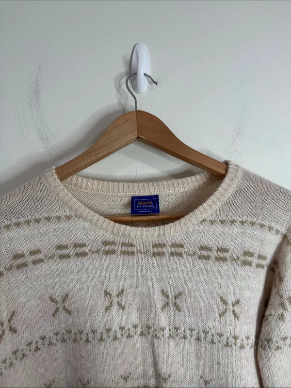 Le Tigre Pastel Cream Fair Isle Striped Crewneck Wool Blend Sweater size S - Image 3