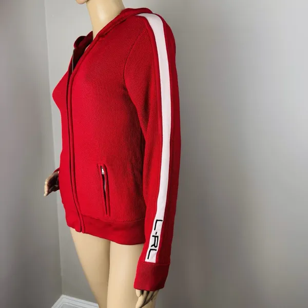 Ralph Lauren Active Red/White Hooded Zip Up Sweater Jacket Women's Size Medium‎ - Image 6