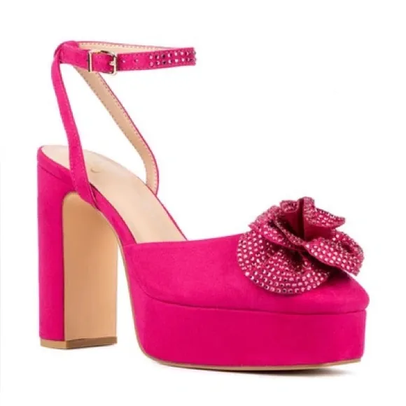 New York & Company Raya Rhinestone Flower Platform Heels Pump Size 9 - Image 3