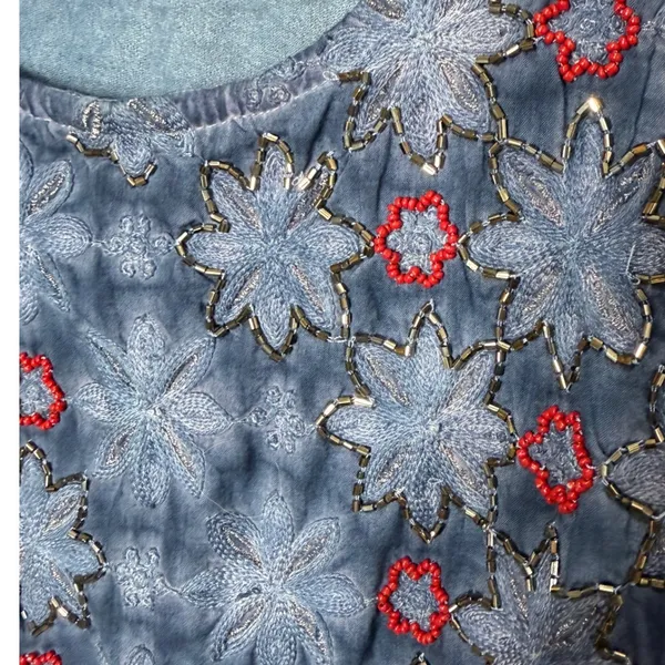 Lucky Brand Embellished Tank Top Women Size M Blue Floral‎ Beaded - Image 5