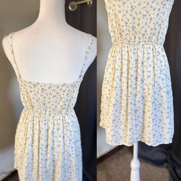 Abercrombie & Fitch Cream and Blue Floral Bustier Mini Dress Womens Small - Image 3