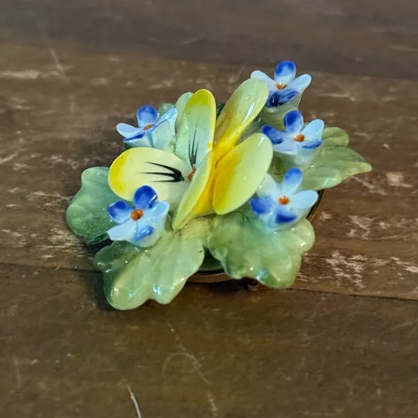 Vintage bone china yellow pansy flower brooch - Image 2
