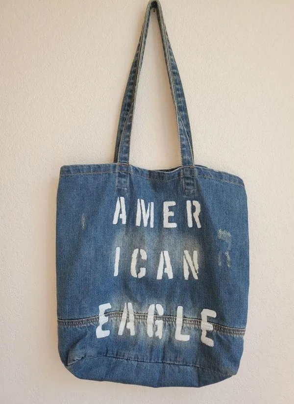 American Eagle Womens Jean Denim Bag Shoulder Tote distressed Ladies Pur… - Image 4