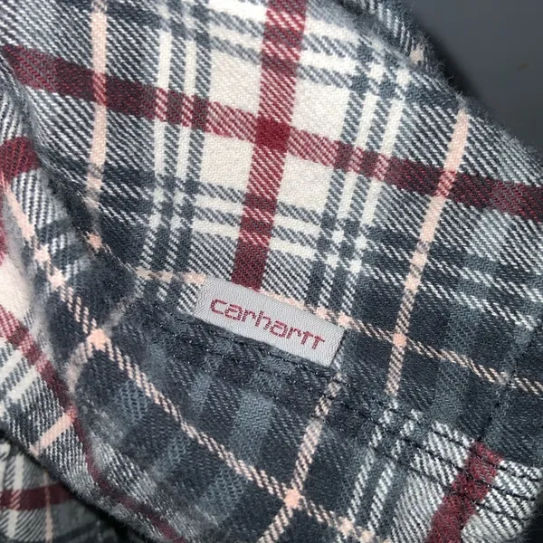 Carhartt Gray Red & White Mid Weight Flannel Button Front Long Sleeve Shirt XL - Image 10