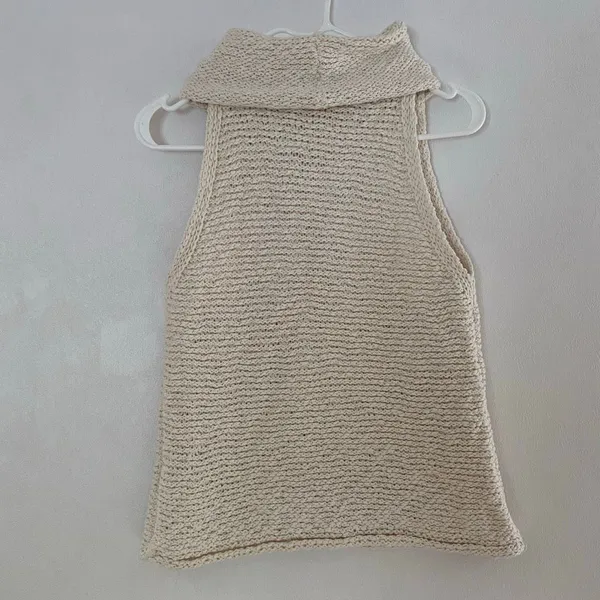 Pilcro Anthropologie Cream Chunky Knit Cowl Neck Sleeveless Top Small Boho - Image 3