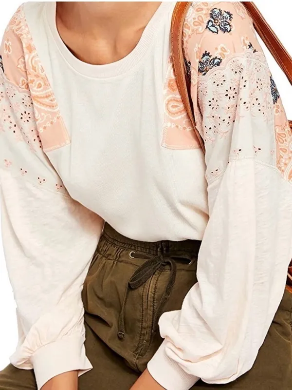 We the Free Feelin It Patchwork Paisley Peach Top Western Boho Free People Small - Image 9