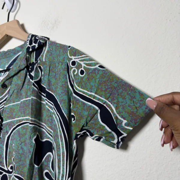 Women Shirt Midi Dress Medium Green Abstract Psychedelic Print Retro‎ Artsy - Image 5