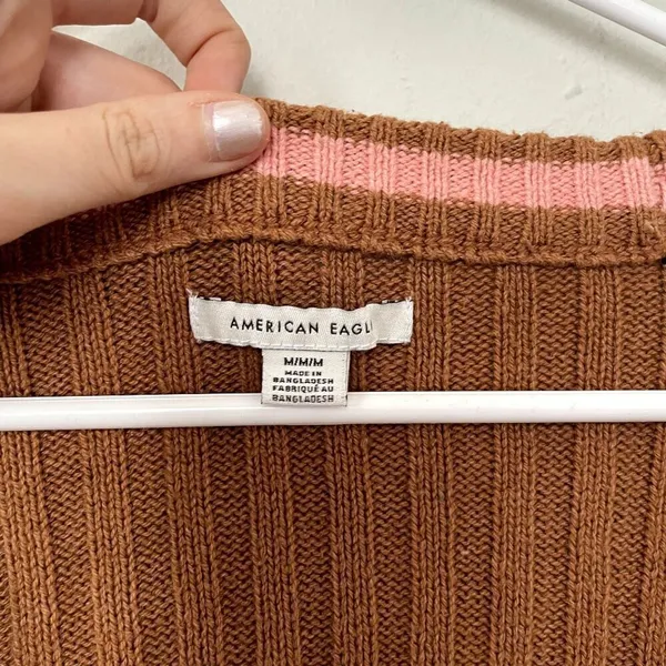 American Eagle cropped‎ brown v-neck sweater casual 70s vintage women size M - Image 4