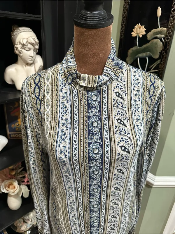 Free People “Donatella” Mock Turtleneck Paisley + Stripe Top – Size Medium - Image 4