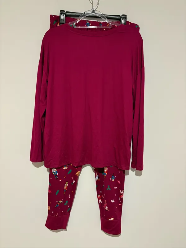 Joyspun nutcracker holiday Long Sleeve Jogger Pants Pajama Set Berry size large - Image 3