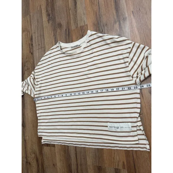 MNG Mango‎ Striped Oversized Long Sleeve Top Beige Brown Size L - Image 8