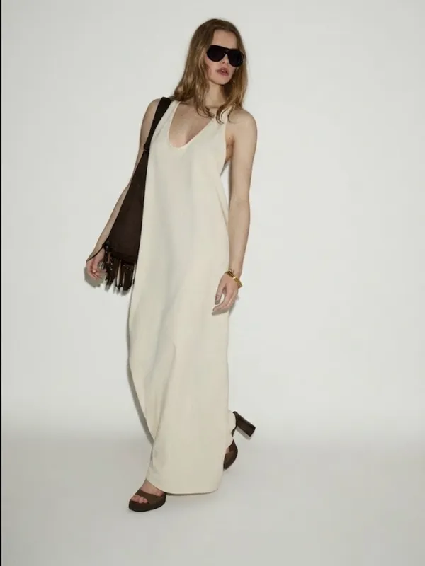 Title: NWT Zara Ecru White 100% Cotton Racerback Maxi Dress Size M - Image 10