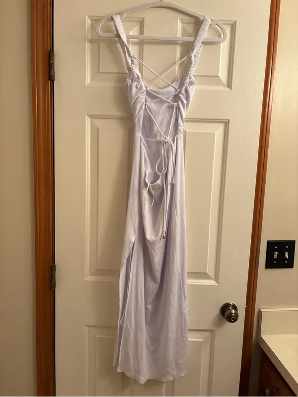 Selfie Leslie White Cowl-Neck Midi Dress with Crisscross Back - Image 3