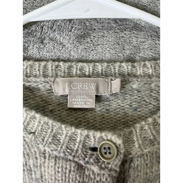 J.Crew 100% Lambswool Fair Isle Cardigan Gray Nordic Grandpa Core Sweater Large‎ - Image 5