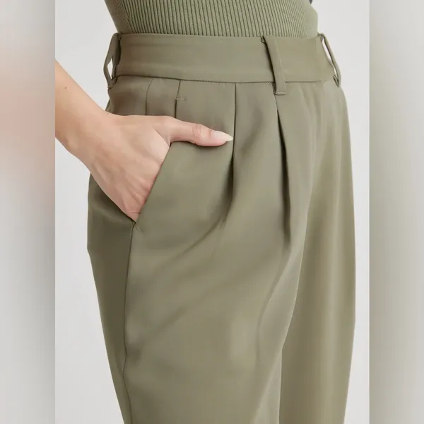 NWT Quince Stretch Crepe Pleated Wide Leg Pants Olive Green 2 - Image 6