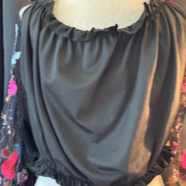 Chic Black Floral‎ Women's Blouse Size XL - Image 6