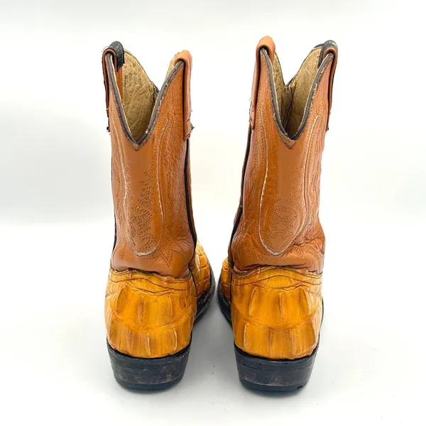 ⁠Vintage Mustard Yellow Caiman Leather Cowboy Boots Womens 4.5 5 Youth 3 Western - Image 4