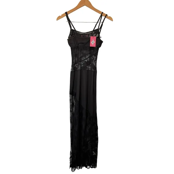 Edikted Mesh Dress in Black Size XS Sheer Lace Adjustable Straps Floral Pattern - Image 5