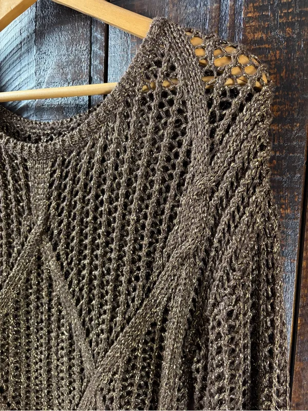 iJeans by Buffalo Bronze Shimmer Open-Knit Sweater - Small - Image 5