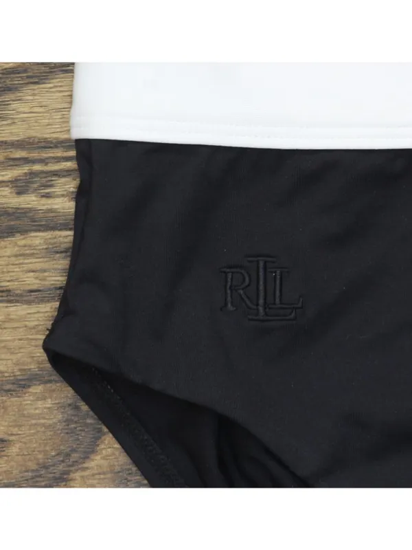 NWT Lauren Ralph Lauren Womens Banded High-Waist Swimsuit Bikini Bottoms Black 4 - Image 9