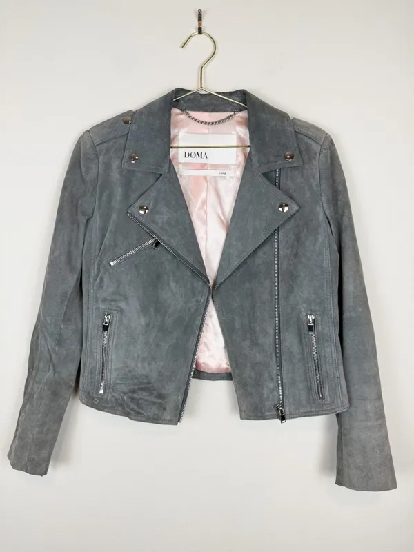Doma Gray Suede Moto Jacket Size Small - Image 2