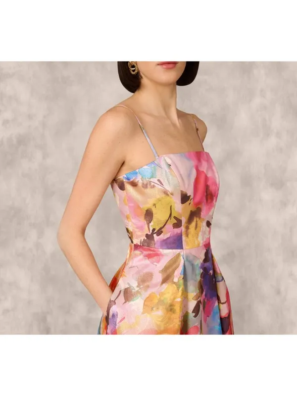 Aidan Mattox Adrianna Pappel Metallic Floral Jacquard Gown Pockets NWT US 6 Flaw - Image 6