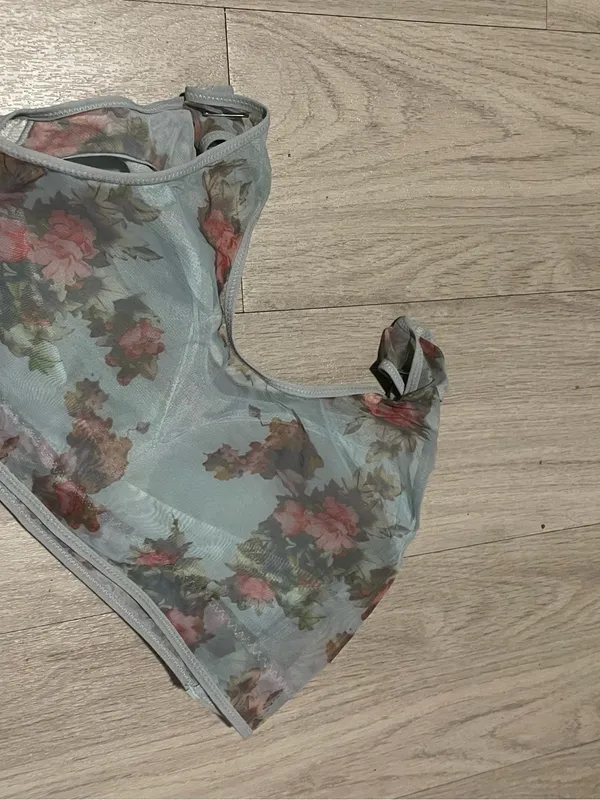 Women's Floral Light Blue Supportive Wireless Bra Size XL - Image 2