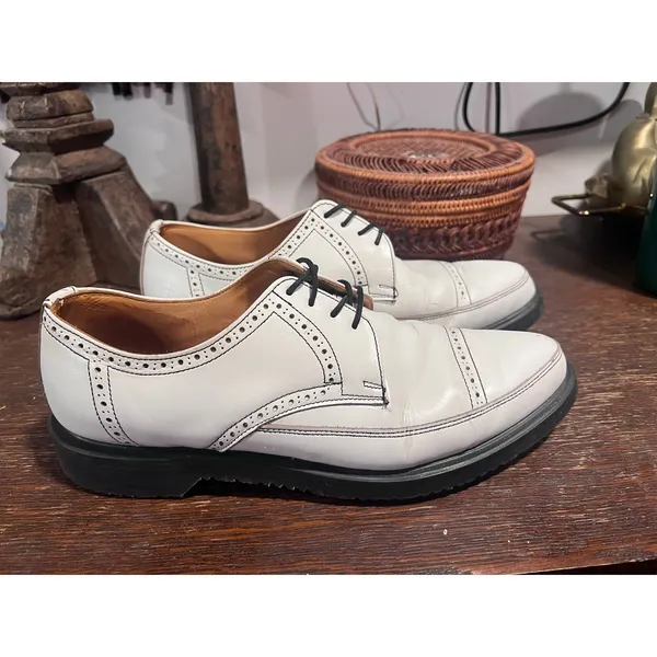 Yohji Yamamoto x George Cox White Leather Brogue Derby Shoes Made in England 8.5 - Image 3