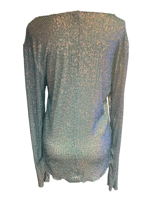 Free People Gold Rush long-sleeve iridescent sequin top in a light blue shade XL - Image 4