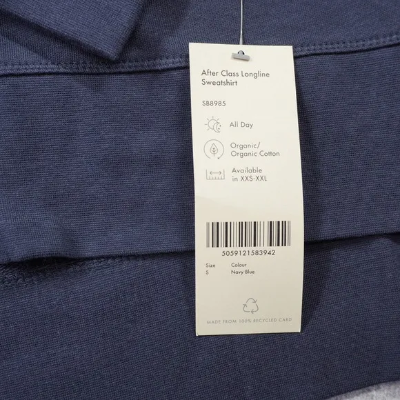 Sweaty Betty After Class Longline Crewneck Sweatshirt‎ Navy Blue Organic Cotton - Image 3