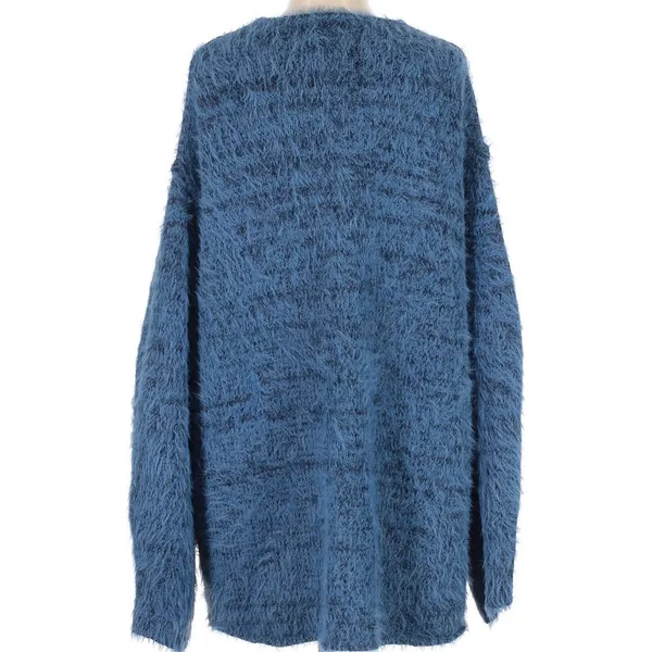 Free People $168 Sparrow Pullover V-Neck Fuzzy Blue Sweater Slouchy Oversized S - Image 5