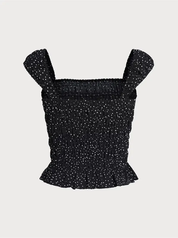 Rihoas Smocked Square-Neck Black Polka Dot Tank Top - Image 6