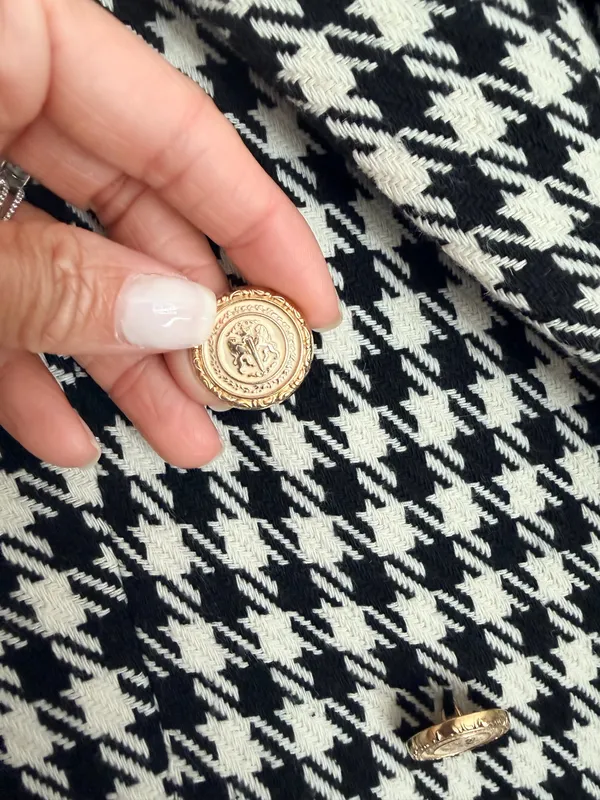 Zara houndstooth double breasted gold button oversized blazer jacket M  - Image 9
