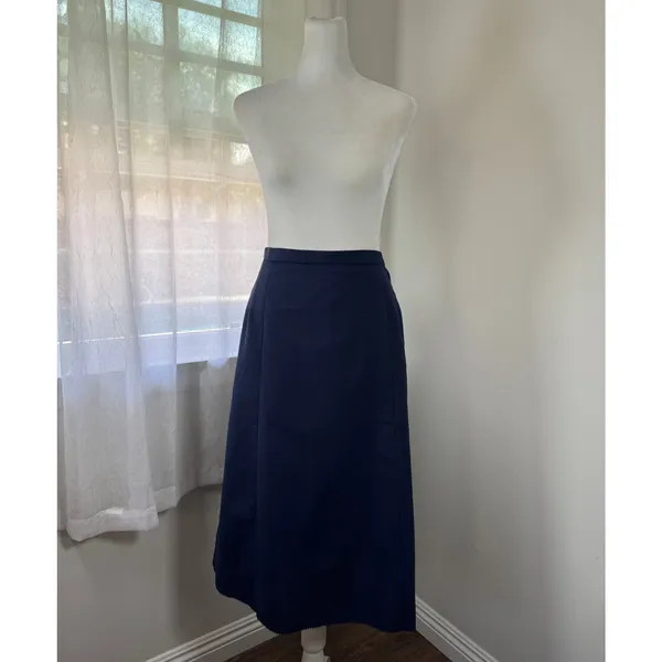 Vintage ‘90s Navy Blue Wool Blend Midi Skirt - Image 2