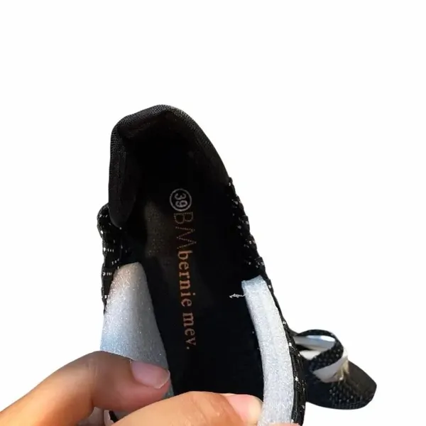 Bernie Mev Women’s EU 39 US 8-8.5 Black Metallic Woven Mary Jane Wedge Shoes - Image 7