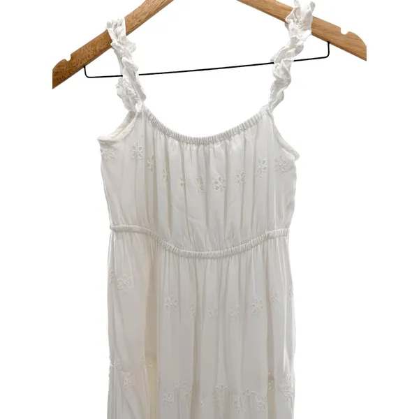 White Eyelet Cotton Embroidered Tiered Maxi Dress Ruffle Strap Boho Cottagecore‎ - Image 2