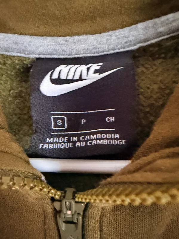 Nike Just Do It Full Zip Hoodie Olive Brown Size S - Image 3