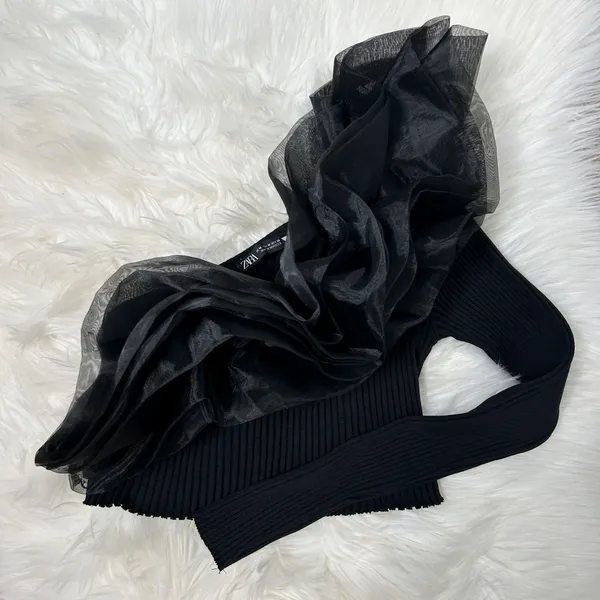 ZARA Crop Top Womens Size Medium Organza Party Glam Hollywood Avant Garde Bold - Image 3