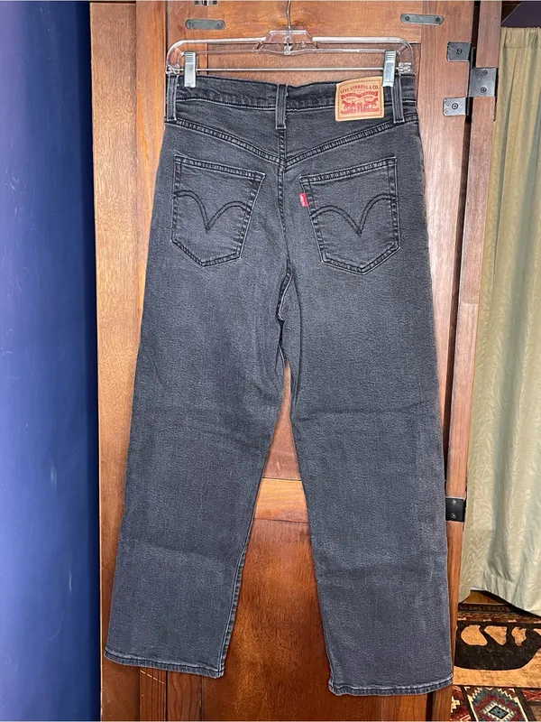 Levi's Ribcage Straight Ankle Jeans Black High Rise Stretch Cropped Denim 28 - Image 7