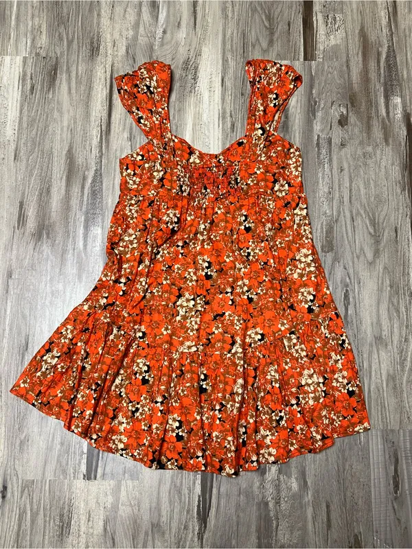 Free People Pattern Play Orange Floral Linen Blend Babydoll Mini Dress S - Image 6