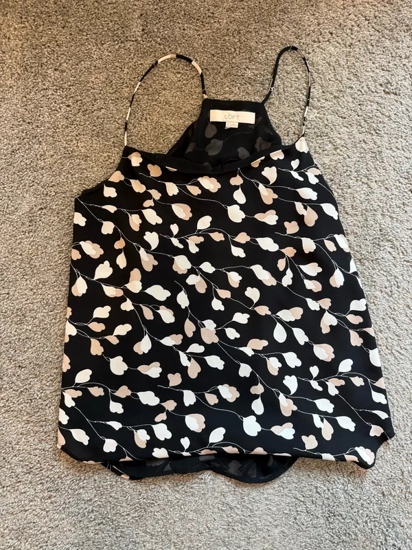 LOFT Black Floral Cowl Neck Camisole - Image 2
